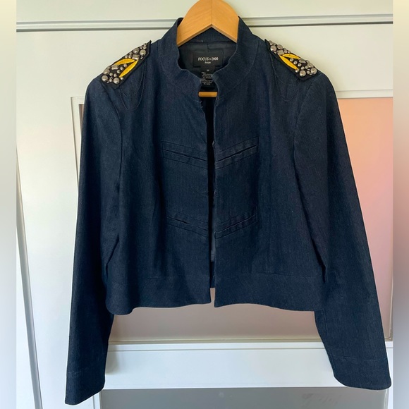 Focus 2000 Denim Military Jacket Navy Blue - Picture 1 of 5